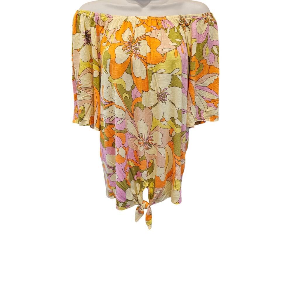 Kim & cami size L floral retro wode off shoulder tigh front colorful summer top